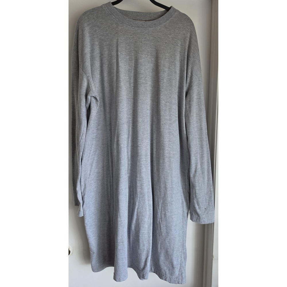Vermont Country Store T-Shirt Dress 3XL Gray Solid Crew Neck Long Sleeve Maxi